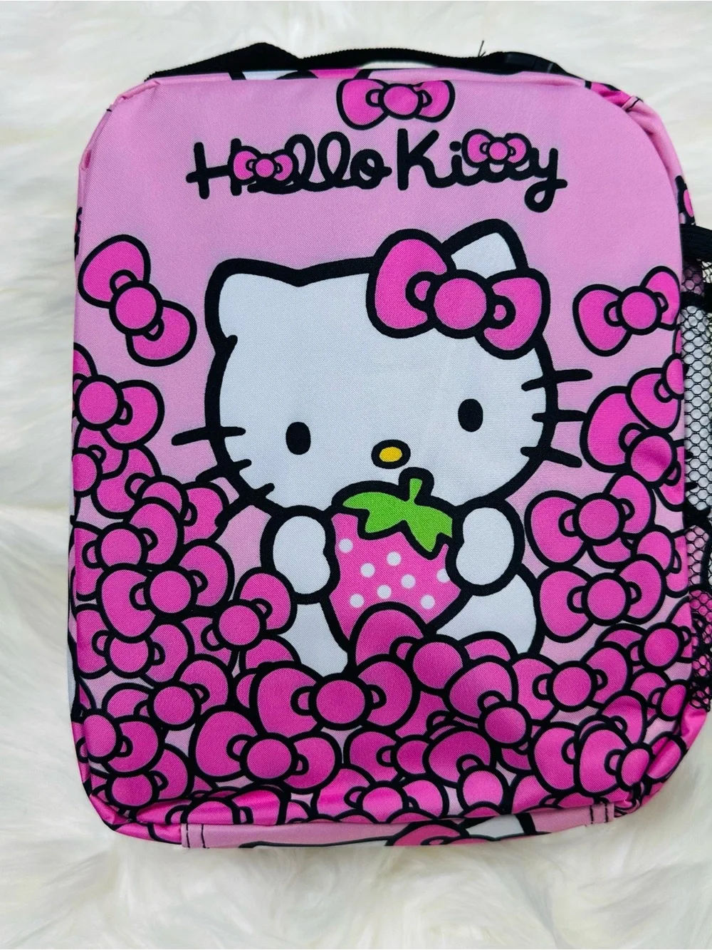 Hello Kitty Pink White Kids Lunch Bag with Strawberry Graphic